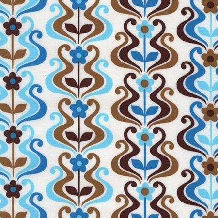 Pop Posies - Swirl Columns - ANM-12797-247 Cornflower - Blue Brown on White - Robert Kaufman