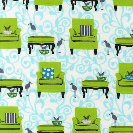 Perfectly Perched - Chair with Crane - AWN - 12848-270 Meadow FQ - Aqua - Gray - Green - White - Robert Kaufman